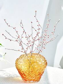1 Peça Ramo de Flor Artificial com Pérola Falsa Prateada Cintilante, Estame de Strass Vermelho Elegante, Flor de Simulação, Buquê de Presente para Feriados, Adequado para Decoração de Casamento, Banquete, Decoração de Mesa Interna, Enchimento de Vaso - Prata - Visão 6