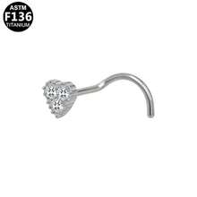 1PCASTM F136 Khuyên mũi hình trái tim bằng titan, khuyên mũi hình trái tim rỗng đính đá CZ lấp lánh dành cho nữ - Xỏ khuyên mũi - Xem 16