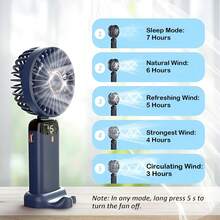 Summer Essential Cooling Gadget, 5-Speed Adjustable With Phone Holder Digital Display 1200mAh Small Handheld USB Fan - Portable Rechargeable, Instant Breeze For Camping/Office Heatwave Terminator High Airflow Relieves Heat, Long Battery Life, Suitable For Home/Study/Office/Housework/Outdoor Music Festival And Various Occasions Holiday Essential Festival Supplies Party Holiday Event Opening Small Gift - Multicolor - View 9