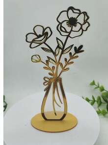 Nordic Style Gold Acrylic Vase Decor, Hollow Flower Art Desktop Ornament For Living Room And Bedroom - 1PC - View 7