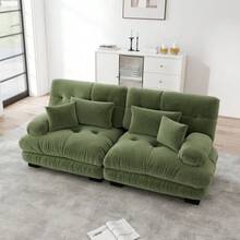 Cloud Corner Sofa For Living Room, Chenille Double Sofa With 2 Lumbar Cushions And 2 Decorative Cushions, Solid Wood Frame - Green - View 5