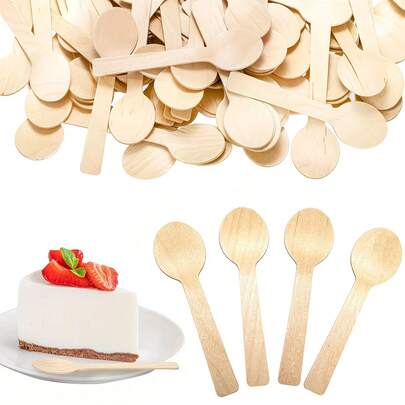 10/50/100/200pcs Mini Disposable Wooden Spoons, Dessert Spoons, Suitable For Restaurants, Handmade Wooden Spoons, Wooden Spoon Samples, Parties, Cake Spoons, Chocolate Stirrers, Suitable For Parties, Gatherings, Holidays, Christmas, Halloween, Thanksgiving