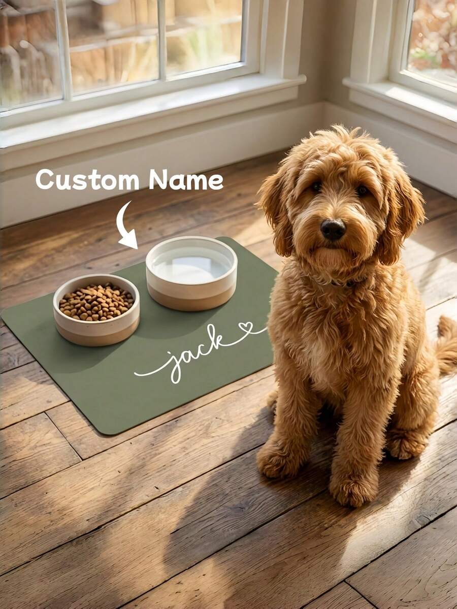 1件个性化狗狗食物垫，可定制宠物名字，喂食配件，送给爱狗人士的礼物，定制宠物垫，母亲节，特殊场合 - 彩色 - 查看 1