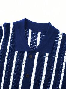 Cardigan de punto calado con bloques de color para hombre, moda adecuada para el verano - Azul y blanco - Ver 3