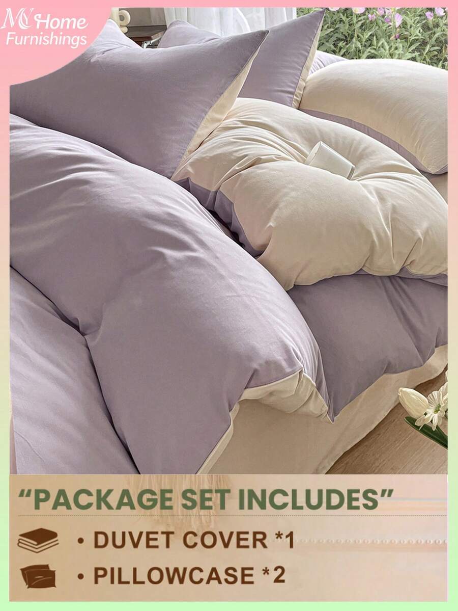 Bộ chăn ga gối 3 món màu tím nhạt và be nhạt, gồm 1 vỏ chăn và 2 vỏ gối, chất liệu mềm mại và thoải mái, nhiều màu sắc để lựa chọn, phù hợp cho ký túc xá, trang trí phòng ngủ tối giản và thời trang, có thể giặt máy, không kèm ruột chăn. - Màu tím hoa cà - Xem 1