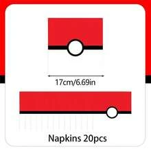 Decoraciones de fiesta con temática de Pokebola de dibujos animados autorizadas, incluye pancartas, banderas, globos y juego de vajilla desechable. Adecuado para celebraciones de cumpleaños, fiestas de graduación, eventos al aire libre. El set con temática de  incluye bolsas de regalo, pancartas, platos de 7 y 9 pulgadas, vasos, servilletas, cajas de dulces, decoraciones para pasteles y otros artículos de vajilla, perfecto para suministros de fiestas con temática de  y regalos festivos. - Multicolor - Ver 8