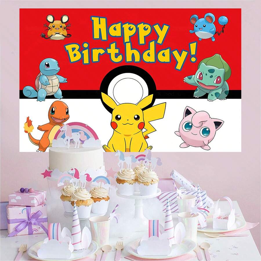 Đồ dùng trang trí tiệc sinh nhật Pokemon có bản quyền, Vải phông nền trang trí màu đỏ trắng vàng vui nhộn, Phông nền chụp ảnh hoạt hình Anime, Áp phích, Phụ kiện chụp ảnh, Vải phông nền trang trí tiệc sinh nhật hoàn hảo, Biểu ngữ, Phông nền chụp ảnh, Trang trí tiệc sinh nhật, Kích thước: 82.7*59.1/59.1*39.4/39.4*29.5 inch - Nhiều màu - Xem 1