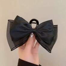 1 chiếc kẹp tóc lớn bằng lưới satin ngọt ngào, đa năng, thích hợp cho công sở, mùa hè, kỳ nghỉ, du lịch. - màu đen - Xem 2