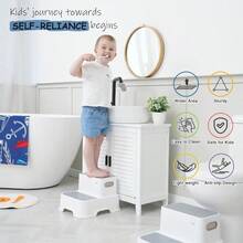 Toddler Step Stool Bathroom Sink, 2-Pack Toilet Potty Step Stools, Heavy Duty Child Stepping Stool With Handle Toddlers Kitchen Counter Bedroom Nursery Room (White) - Grey & White - View 5