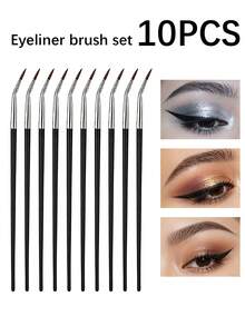 10pcs Professional Eyeliner Brushes, Precise Eyeliner Application Tool, Essential For Daily Eye Makeup, Includes Angled And Straight Brushes With Nylon Bristles, Portable Travel Size, Suitable For Makeup Beginners - Multicolor - View 4