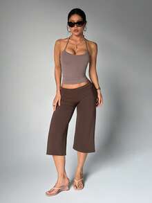 Áo tank top cổ cao không tay màu kaki đậm, kiểu dáng thoải mái, thời trang đường phố dễ thương dành cho nữ mùa hè. - Màu Khaki - Xem 6