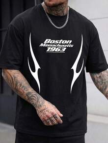 Streetwear Style Side Hollow Design Short Sleeve Men's Oversized Black & White Contrast Color T-Shirt - Black - View 9