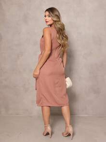 Dress With A Sophisticated Drape And A Front Knot. - Mocaccino - View 2