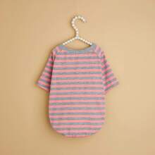 1 Stück gestreiftes Rundhals Haustier T-Shirt, geeignet für Katzen/Hunde, Frühlings- und Sommer-Outdoor-Bekleidung - Pink - Übersicht 11
