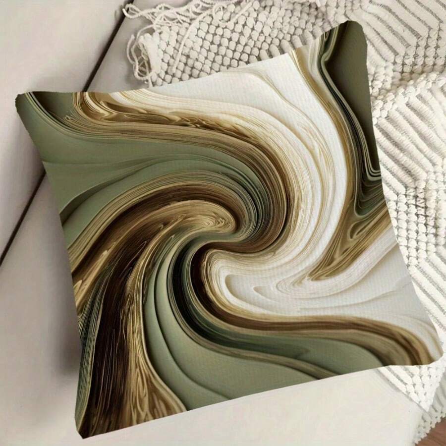 1PC Retro Geometric Pillowcase, Double-Sided Printed, Designed In Green, Orange, And Black, Suitable For Decorating Sofas, Bedrooms, Or Offices, Featuring Bright Colors And Geometric Patterns, Machine Washable, Without Pillow Core - Multicolor - View 1