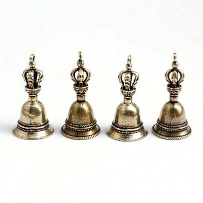 4pcs Vintage Brass Small Bells, Handheld Buddhist 5-Claw Exorcism Bell Keychain Pendant Accessories, Bell Pendant, Unisex, Percussion Instrument, Bag Charm, Musical Instrument Accessory, Musical Gift, Handcraft, Multipurpose, Suitable For Musicians, Bands, Performances, Women's Accessories, Men's Accessories, Keychain Accessories, Percussion Instrument Accessories, Birthday Gifts, Women's Gifts, Men's Gifts, Party Favors