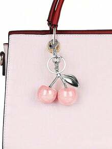 1pc Cherry Keychain Bag Charm - Car Cherry Decor Keyring, Gift For Women On Christmas, Valentine's Day (Size: 4.3 Inch/10.92 Cm X 2.6 Inch/6.6 Cm, Cherry Size: 1.18 Inch/3 Cm). Can Be Used As A Bag Charm, Car Decor, Or Gift For Teachers, Friends, And Sisters. - 銀色+粉紅色 - 查看 10