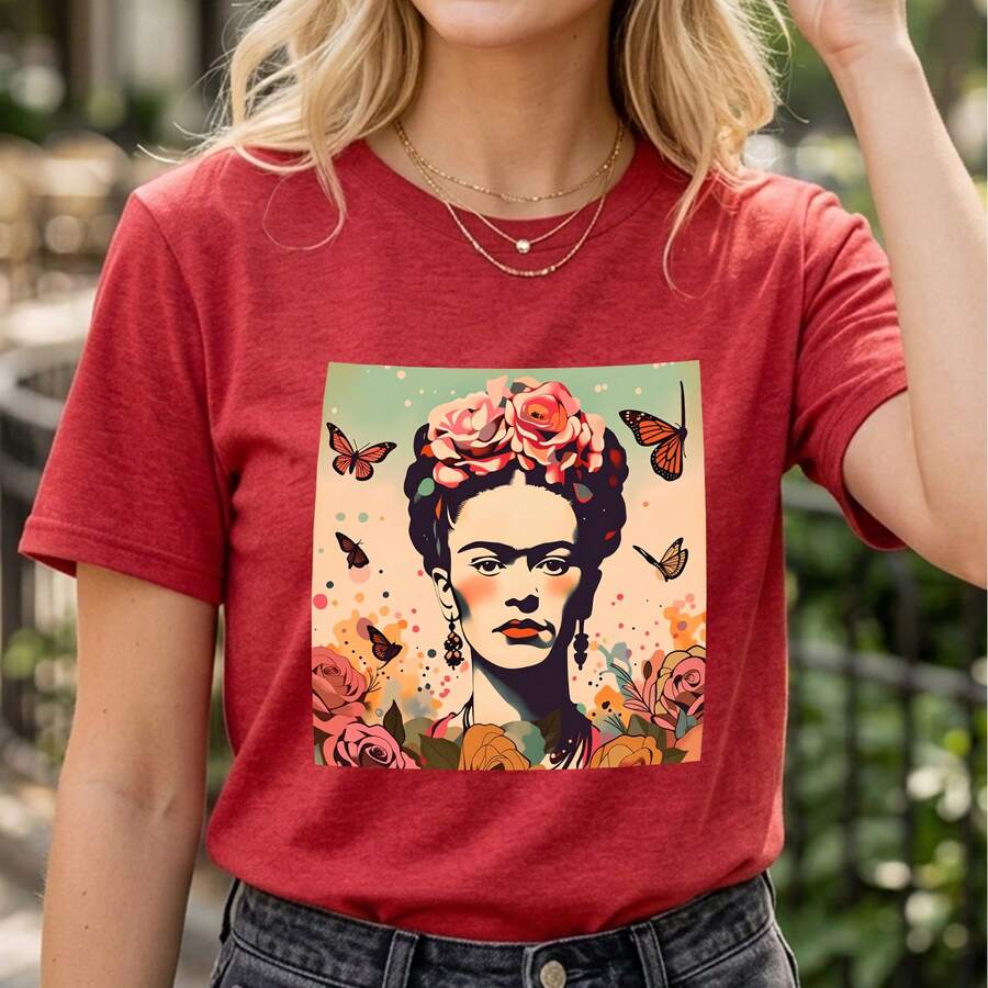 Frida Khalo Shirt, Mexican Women T-Shirt, Christmas Gift For Her, Mexican Pride Shirt, Camiseta Mexicana, Regalo Para Mujer, Frida Khalo - 玫紅色 - 查看 1