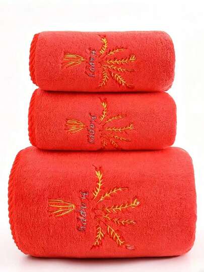 Thickened Soft Solid Color Embroidered Coral Fleece Towel/Bath Towel, Unisex And Family Sets