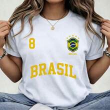 Women's Brazil Hexa T-Shirt Summer Short Sleeve Cotton - 白色 - 查看 1