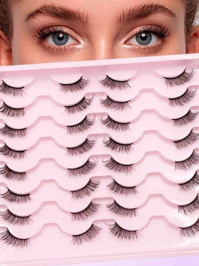 ENCHUW 16 Pairs Half Eye False Eyelashes,Natural Fluffy Lashes,Cat Eye Lashes End Eye Elongated Lashes For Daily Wear