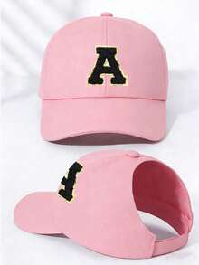 1 pieza Gorra de béisbol con coleta desordenada ajustable de 26 letras para mujer, gorra de béisbol con coleta alta para mujer, sombrero de sol de moda, adecuado para verano, playa y deportes, vacaciones, viajes - Rosa - Ver 9