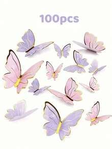 40个蝴蝶蛋糕装饰，3D纸质蝴蝶纸杯蛋糕插牌，女士生日周年纪念派对装饰，粉紫色蝴蝶墙贴背景，适用于婚礼、派对、生日、周年纪念、主题派对、装饰、家居、蛋糕、母亲节 - 彩色 - 查看 14