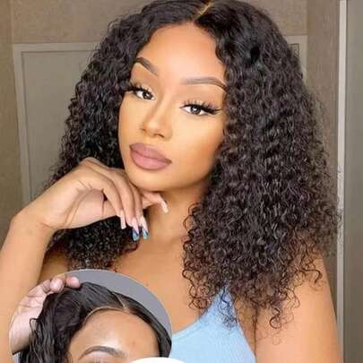 Tóc giả kiểu Bob sẵn sàng sử dụng, làm từ tóc thật, kiểu sóng nước, không cần keo dán, đã được tỉa sẵn, khóa ren 4x4, độ dày 180%, phù hợp cho người mới bắt đầu (Tóc giả Bob xoăn, 12 inch)