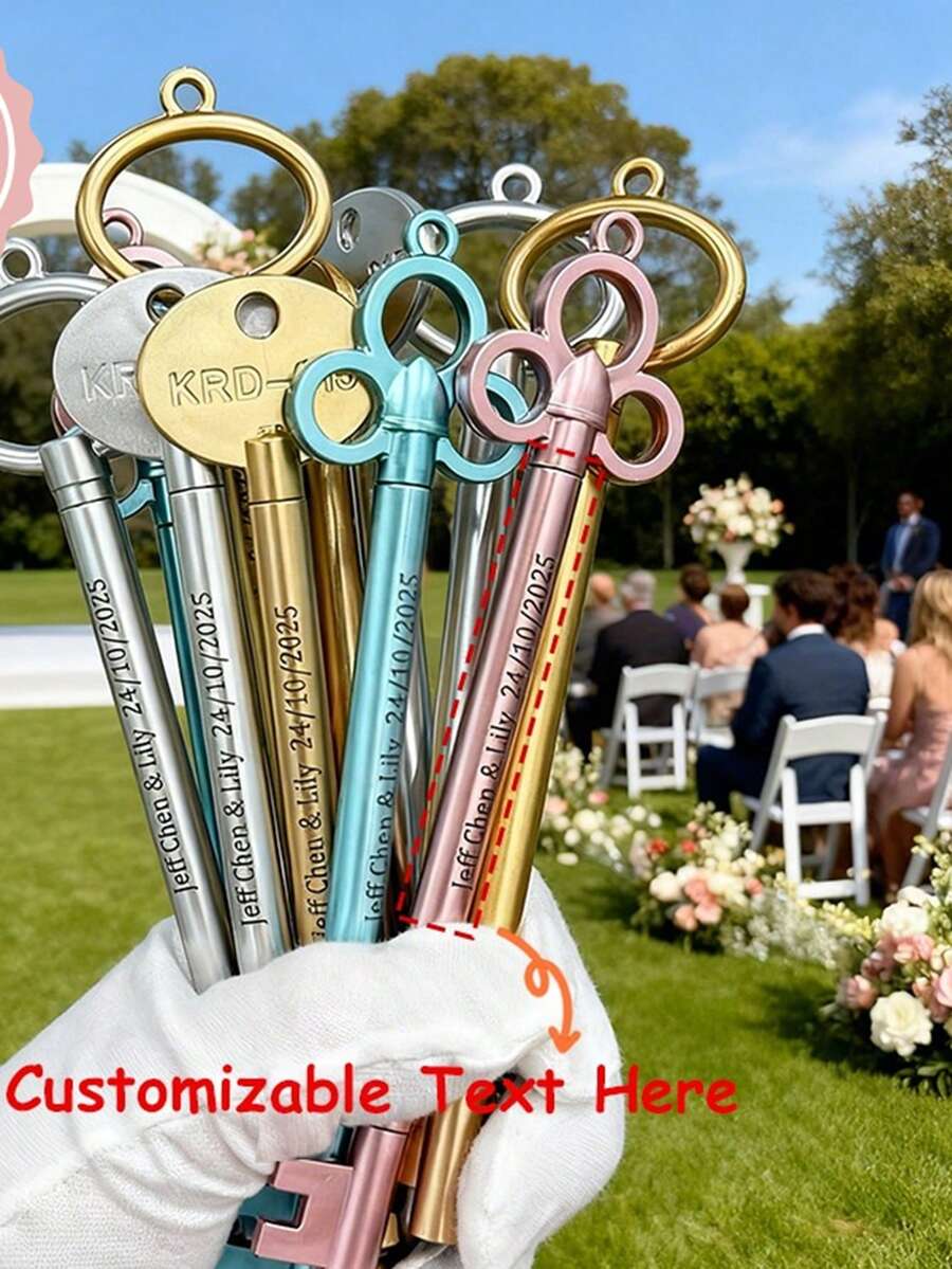 Bolígrafo con llavero personalizado con logotipo retro, bolígrafo creativo para estudiantes para exámenes, útiles escolares lindos, bolígrafo personalizable para libro de visitas de boda, regalo personalizado para damas de honor, recuerdos de boda vintage, papelería de boda única