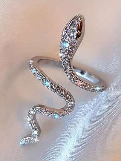 1pc Luxurious Cubic Zirconia Snake-Shaped Ring, Suitable For Women, Ideal For Weddings, Engagements, Anniversary Parties, Valentine's Day Gifts