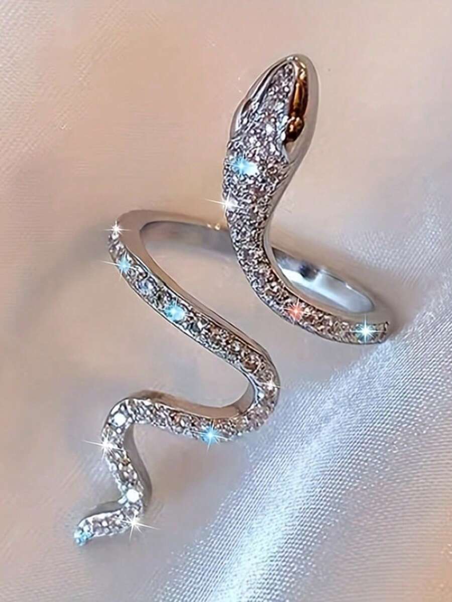 1枚奢华立方氧化锆蛇形戒指，适合女性佩戴，是婚礼、订婚、周年纪念派对、情人节礼物的理想之选。 - 1# - 查看 1