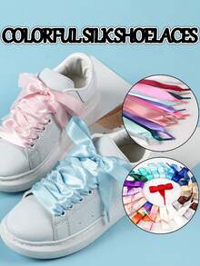 Colorful Silk Shoelaces, 2cm Wide Flat Satin Shoelaces, Replacement For Classic Sneakers - Multicolor - View 2