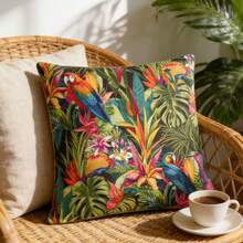 1件装多巴胺热带鹦鹉花卉装饰枕套，活力丛林主题客厅/卧室沙发靠垫套，仿天鹅绒方形单面印花带拉链，45*45厘米，可机洗（不含枕芯） - 紅綠色 - 查看 4