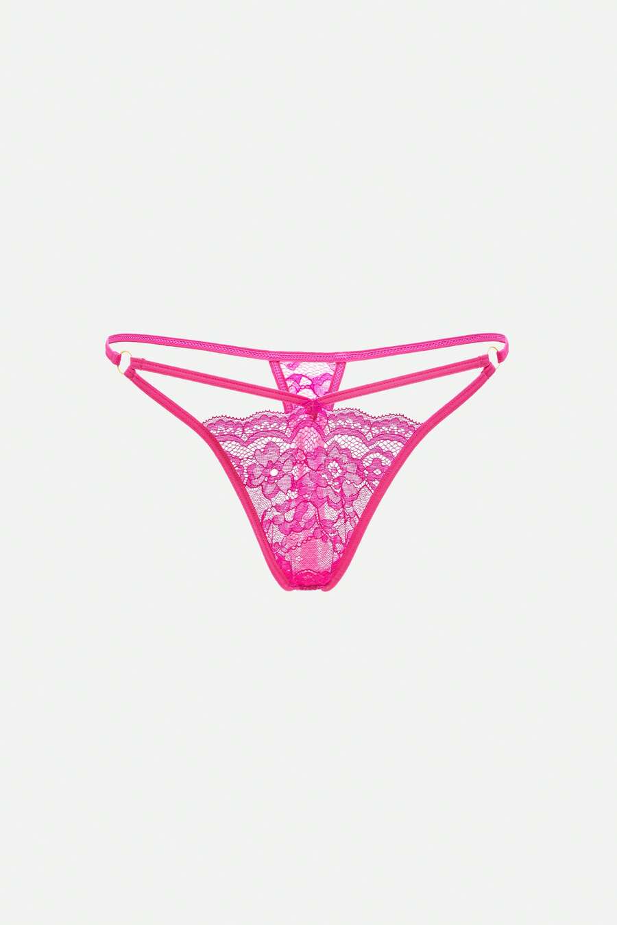 Floral Lace Cut Out G-String Sexy Lingerie - Hot Pink - View 1