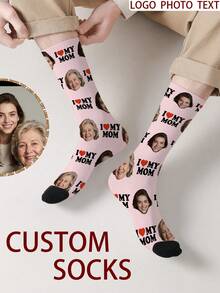 1 Pair Customized Face Pattern Socks, Personalized Photo Socks, Customized Printed Socks, Funny Face Socks, Customized Pattern Socks, Print Any Face Image On Socks, Anniversary Gift, Valentine's Day Gift, Unique Birthday Gift, Customized Collectible Gift - Multicolor - View 7