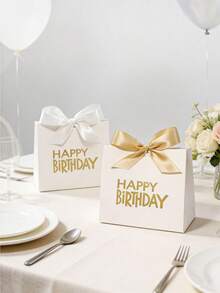 10 piezas Cajas de regalo de cumpleaños con letras doradas y lazo, elegantes cajas de obsequio para dulces, galletas, pequeños regalos, decoraciones de fiesta de cumpleaños, cajas de golosinas en rosa pastel y blanco para fiestas de niñas, baby shower, suministros de celebración, fáciles de ensamblar - 11,5X4,5X10cm - Ver 5
