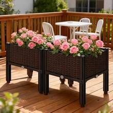 Large Capacity Multi-Function Raised Planter, Upgraded Version With Drainage System, Made Of Durable Plastic, Suitable For Patio, Garden, Creative Planter For Indoor/Outdoor Use, Freely Combinable - Rattan Clause - View 7