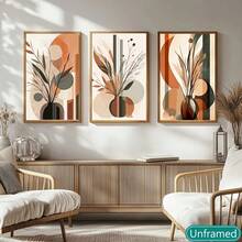 3pcs Modern Abstract Potted Plant Canvas Triptych, Frameless Wall Art In Muted Tones For Living Room, Bedroom Decor, Contemporary Geometric & Botanical Design Posters, Wall Decor - 111 - View 1