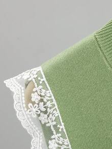 GIGOGOU 夏季女士绿色针织背心，圆领蕾丝边无袖休闲毛衣吊带衫，舒适简约 - 薄荷綠 - 查看 4