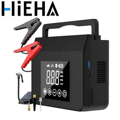 [Hieha]Winter Savior Portable Car Jump Starter, 4000A Car Battery Jump Starter With 150PSI Tire Inflator, 12V Car Battery Jump Starter, 15000mAh Power Bank, With LED Light