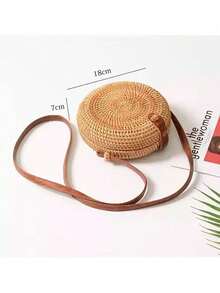 Mini Woven Round Handmade Straw Bag, Retro Style Crossbody Bag, Women's Beach Bag, Beach Essential, Summer Essential, Vacation Essential, Perfect For Travel, Vacation, Beach, Women's Vacation Outfit - Brown - View 6