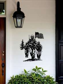 1pc Patriotic Soldier Metal Wall Decor, Black Military Silhouette Outdoor Wall Art, Suitable For Men's Cave, Patriotic Home Decor, Holiday Gift, Military Theme Gift, Metal Structure - Black - View 10