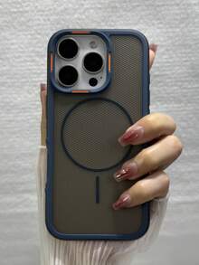 1pc Luxury Magnetic Carbon Fiber Breathable Fluorescent Color Camera Phone Case, Suitable For IPhone 17 AIR 16 15 14 13 12 11 Pro Max Plus, Soft Back Cover - Navy Blue - View 2