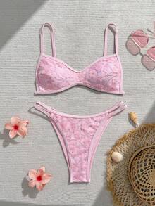 Bộ bikini 2 mảnh hở lưng gợi cảm dễ thương đi biển mùa hè cho nữ - Màu vàng - Xem 2