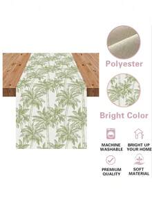 1pc Linen Texture Spring/Summer Table Flag - Abstract Palm Tree And Wave Pattern - Festivals, Birthdays, Anniversaries - Restaurant Kitchen And Catering Decoration - Green - View 8