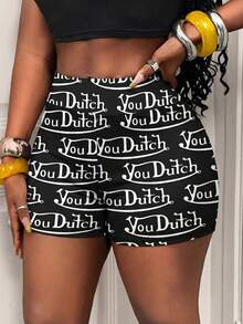Quần short nữ cạp cao in chữ và số kiểu retro, quần short thể thao gợi cảm, thoải mái cho những chuyến đi chơi mùa hè. - Nhiều màu - Xem 2