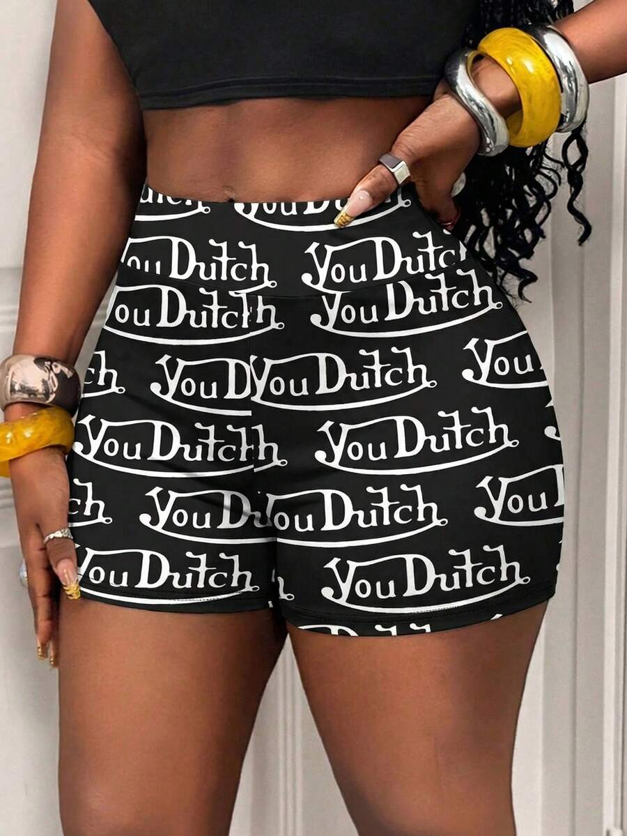 Quần short nữ cạp cao in chữ và số kiểu retro, quần short thể thao gợi cảm, thoải mái cho những chuyến đi chơi mùa hè.