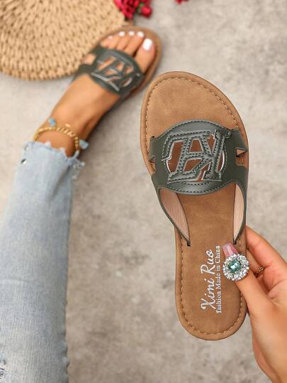 Sandalias planas de estilo coreano casual, zapatos de mujer, sandalias de dedo abierto para primavera y verano, adecuadas para vestidos, playa y apartamento, color marrón