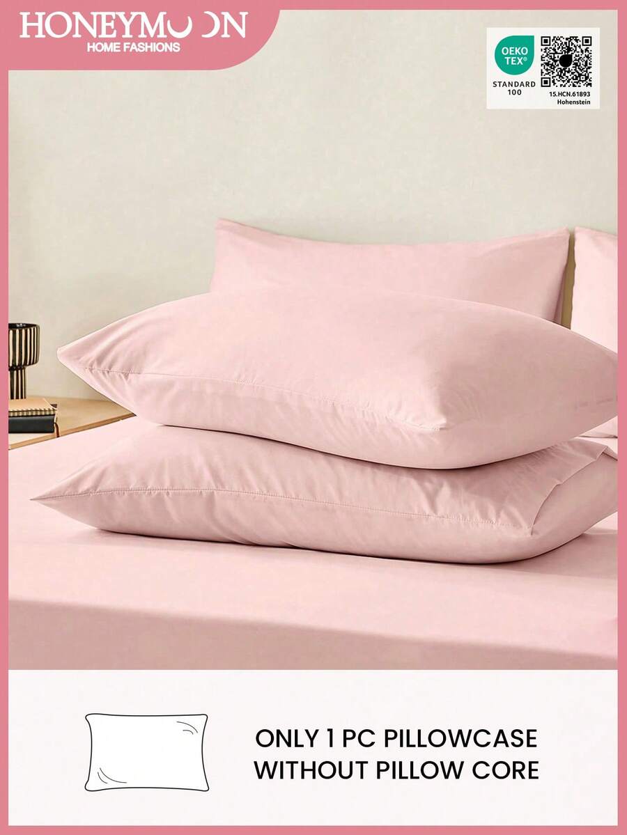1pc Solid Color Pillowcase, Without Pillow Insert, Soft, Wrinkle-Resistant, Fade-Resistant, Breathable, No Filling, Machine Washable, Oeko-Tex Certified - Baby Pink - View 1
