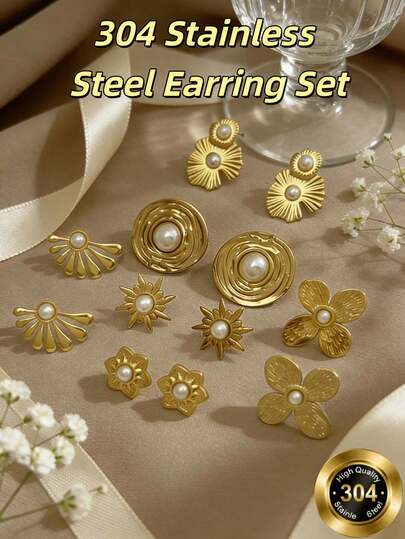 四件套耳饰套装 - 时尚独特随机款式卡片耳环套装，不锈钢耳钉，适合赠送同学和朋友。厂家直销。耳环，女士耳环，金耳环，女士珍珠耳环，随机发货